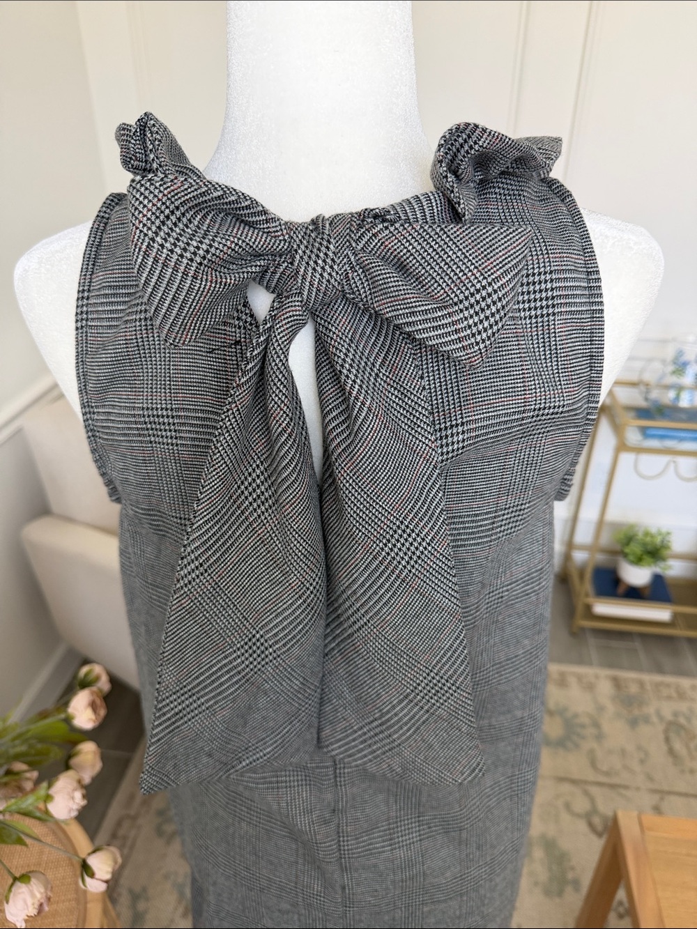 DO+BE Tuckernuck Blythe Dress Gray Plaid Bow Back Swing Mini  Size M - Picture 11 of 16